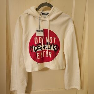 NWT Moschino Jeremy Scott Era "Do Not Enter" Cropped Hoodie Sweatshirt Sz.S/38